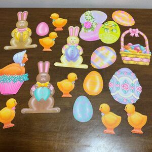 18 Vintage Die Cut Easter Decorations 1982 Bunny Eggs Chicks Wall Decor 6"